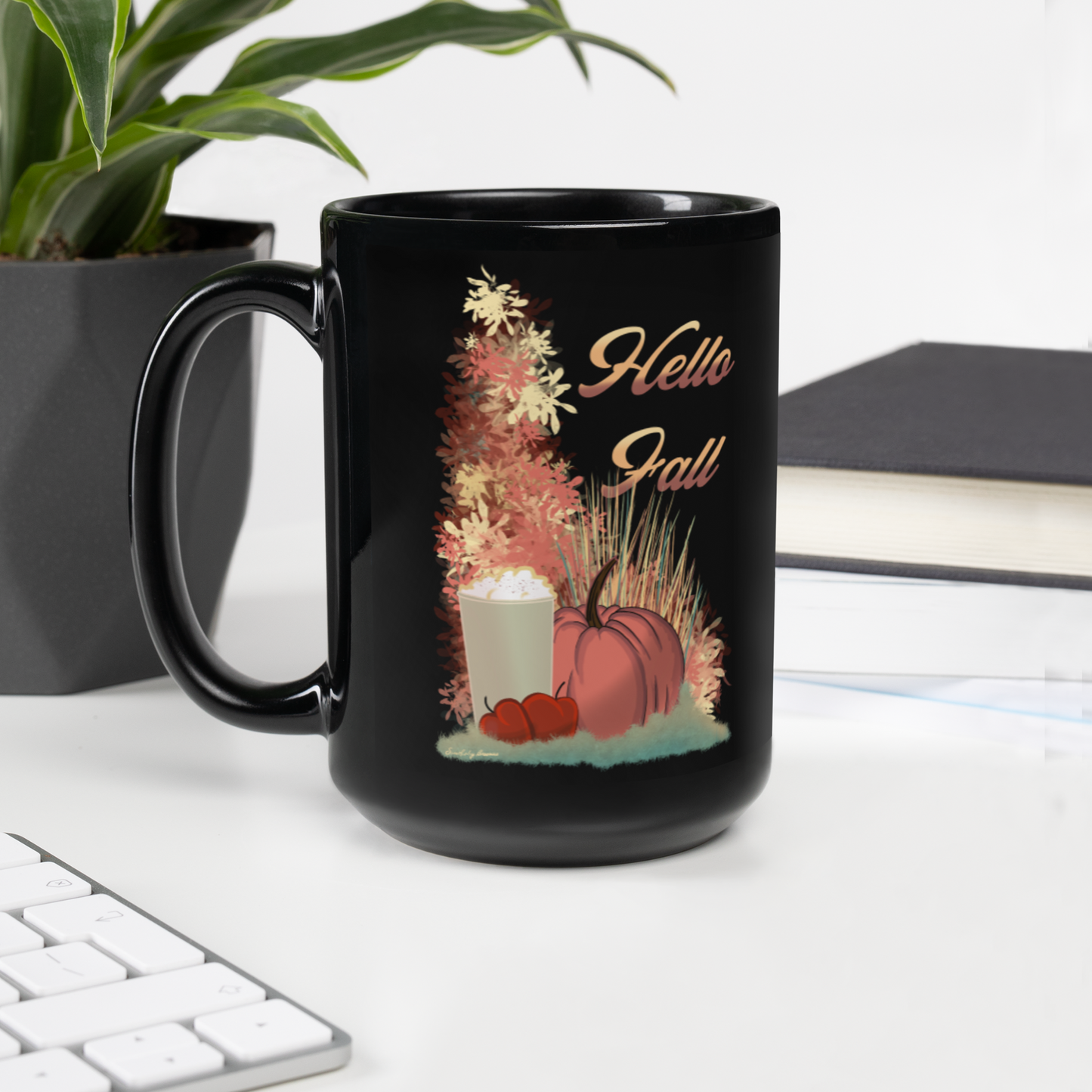 Hello Fall Black Glossy Mug