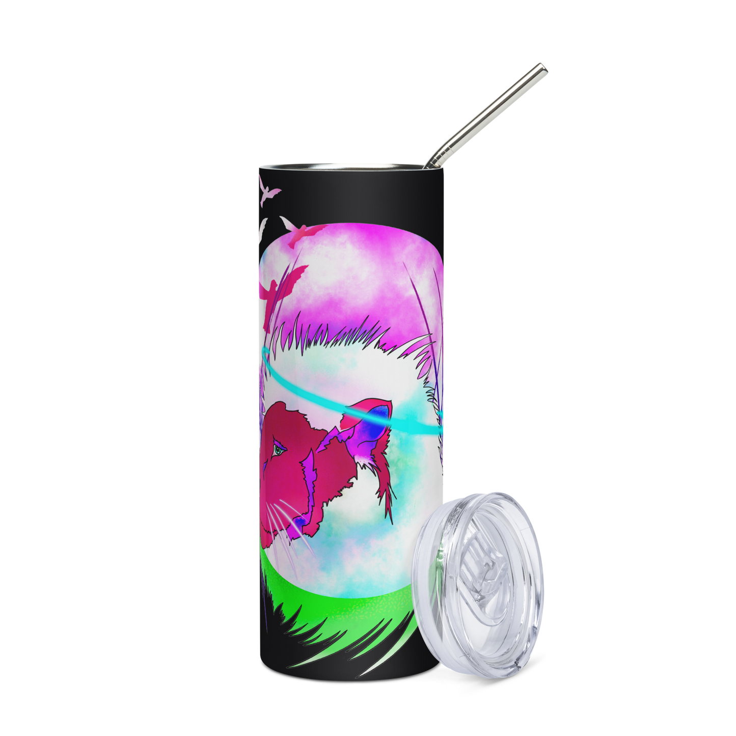 Black Light Lion Stainless steel tumbler