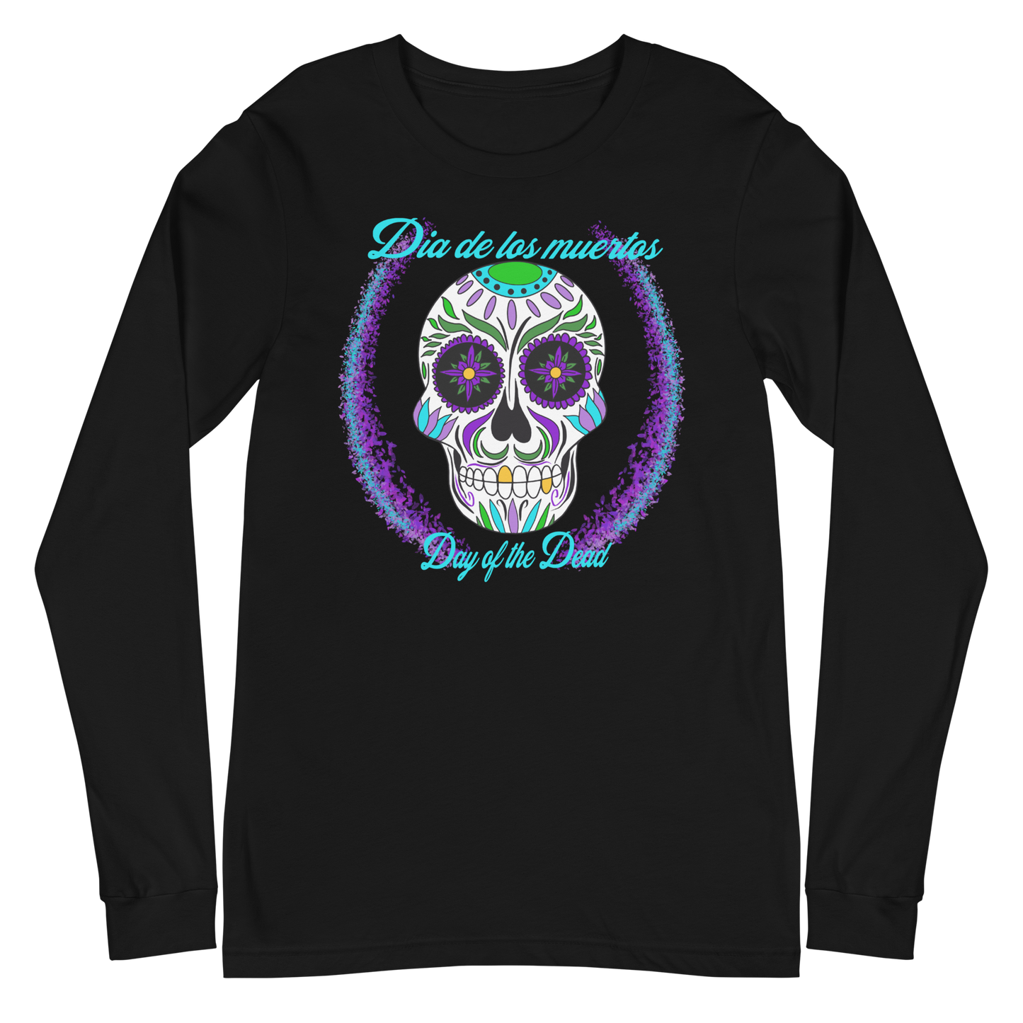 Day of the dead purple blue green Dia de los muertos Unisex Long Sleeve Tee