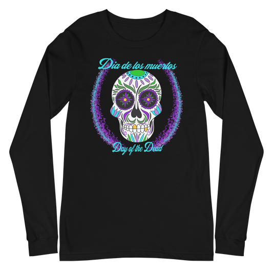 Day of the dead purple blue green Dia de los muertos Unisex Long Sleeve Tee