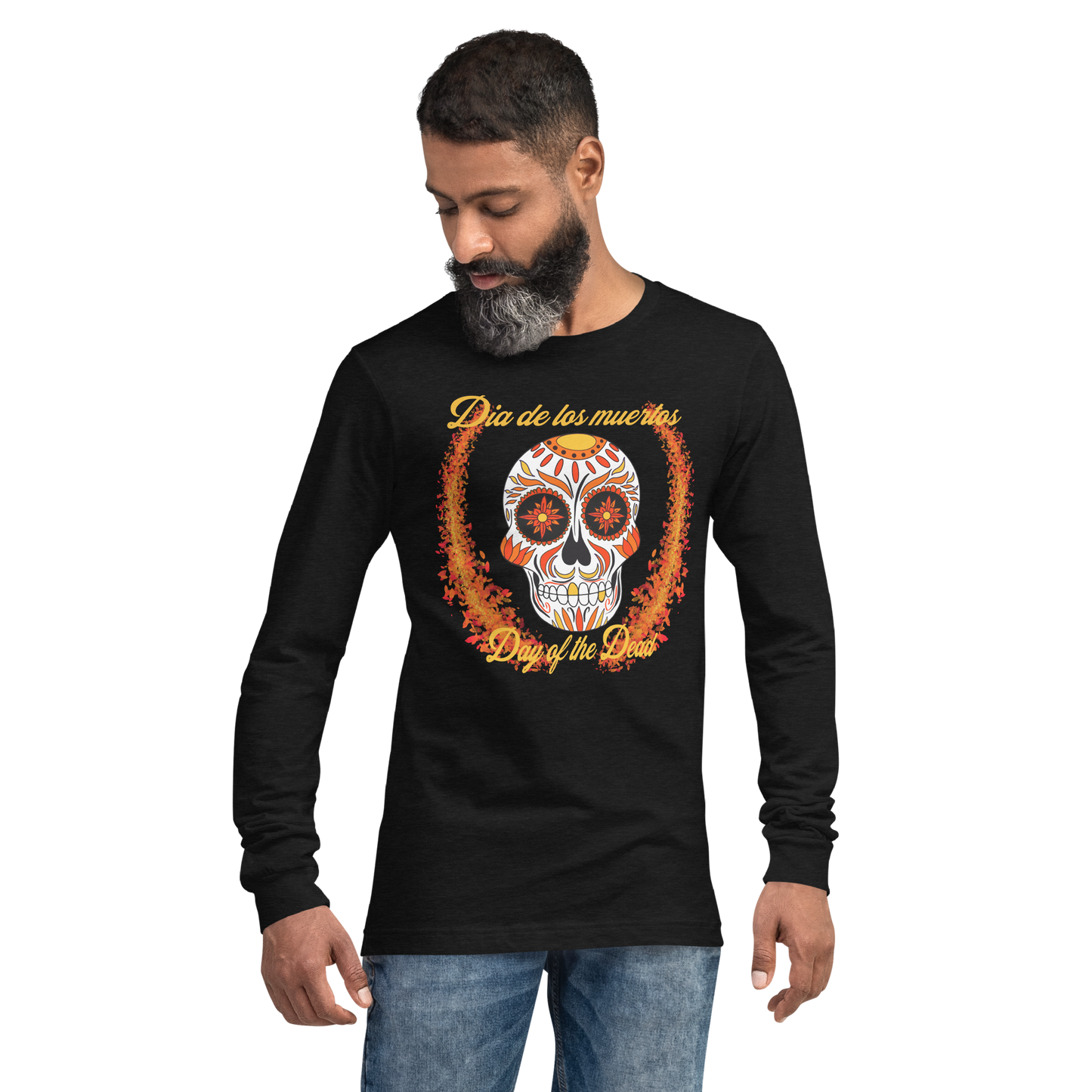 Day of the dead orange and red Dia de los muertos Unisex Long Sleeve Tee