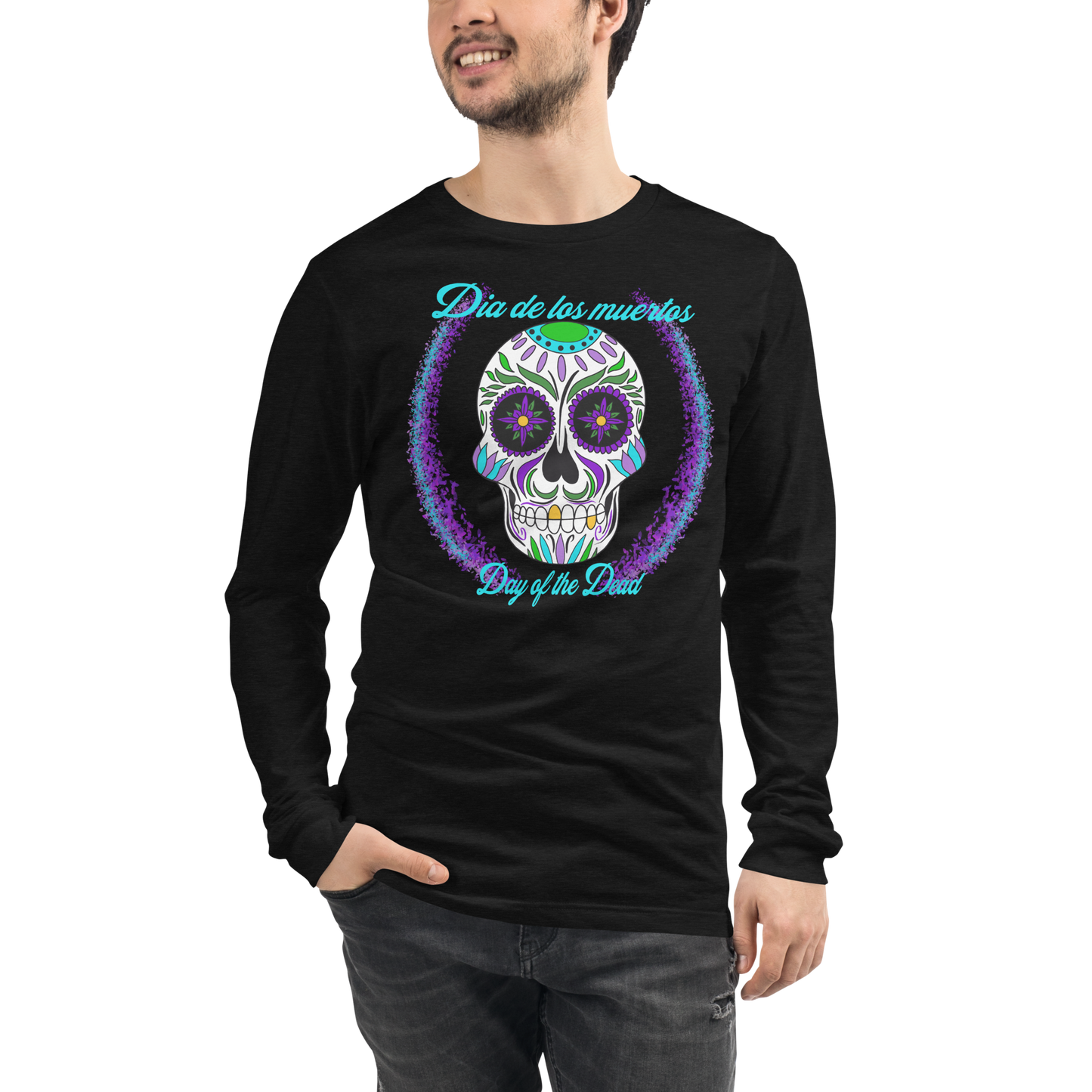 Day of the dead purple blue green Dia de los muertos Unisex Long Sleeve Tee