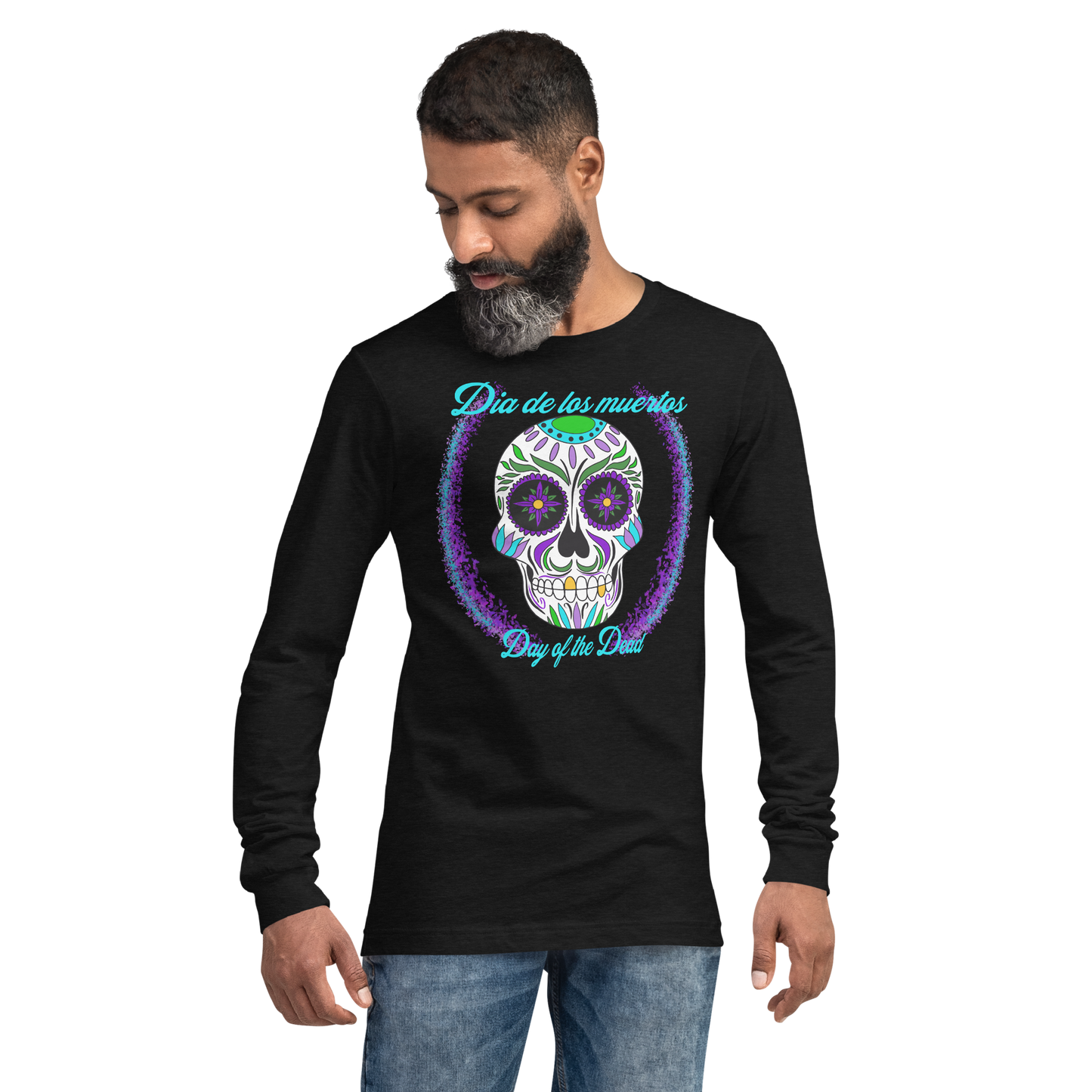 Day of the dead purple blue green Dia de los muertos Unisex Long Sleeve Tee