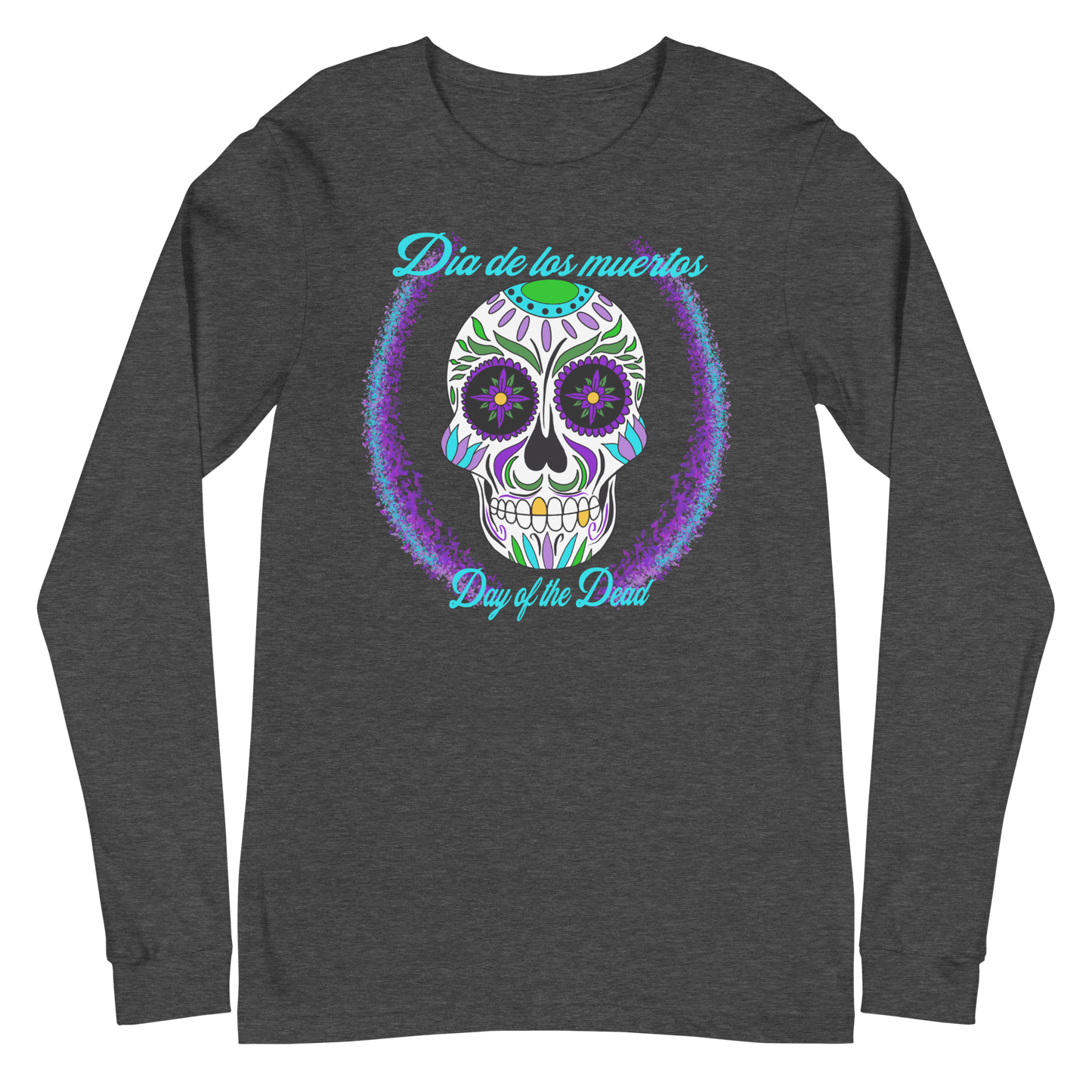 Day of the dead purple blue green Dia de los muertos Unisex Long Sleeve Tee