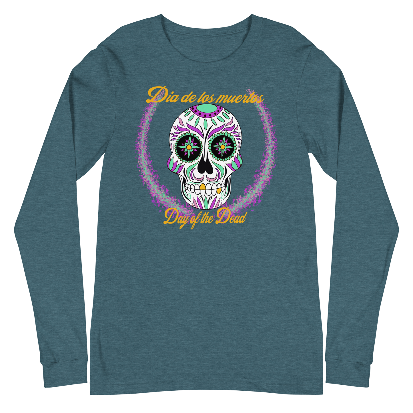 Day of the dead purple/teal dia de los muertos Unisex Long Sleeve Tee