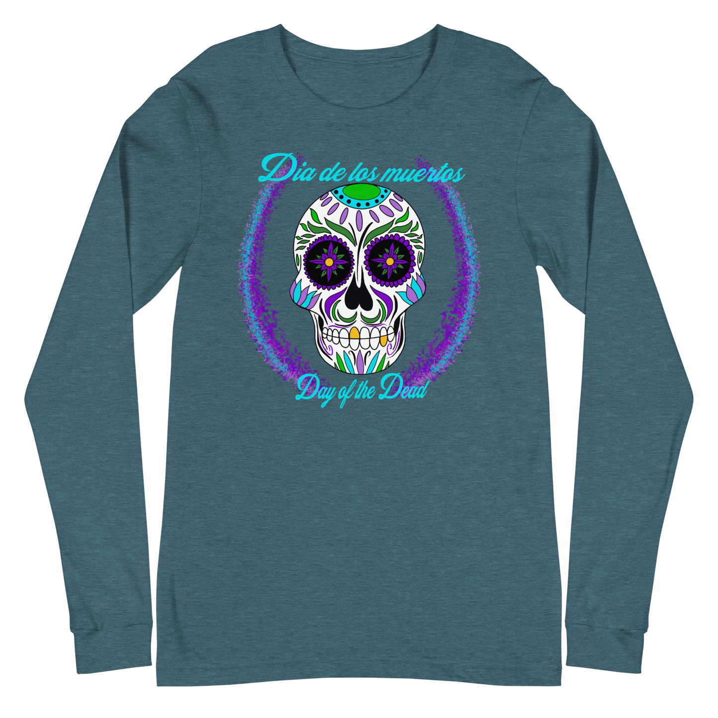 Day of the dead purple blue green Dia de los muertos Unisex Long Sleeve Tee