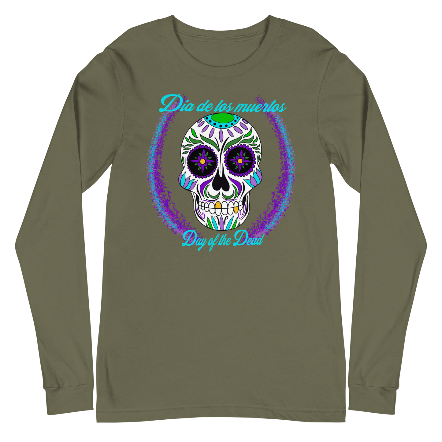 Day of the dead purple blue green Dia de los muertos Unisex Long Sleeve Tee