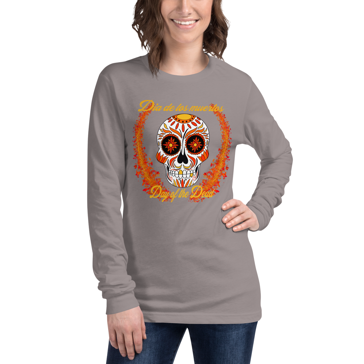 Day of the dead orange and red Dia de los muertos Unisex Long Sleeve Tee