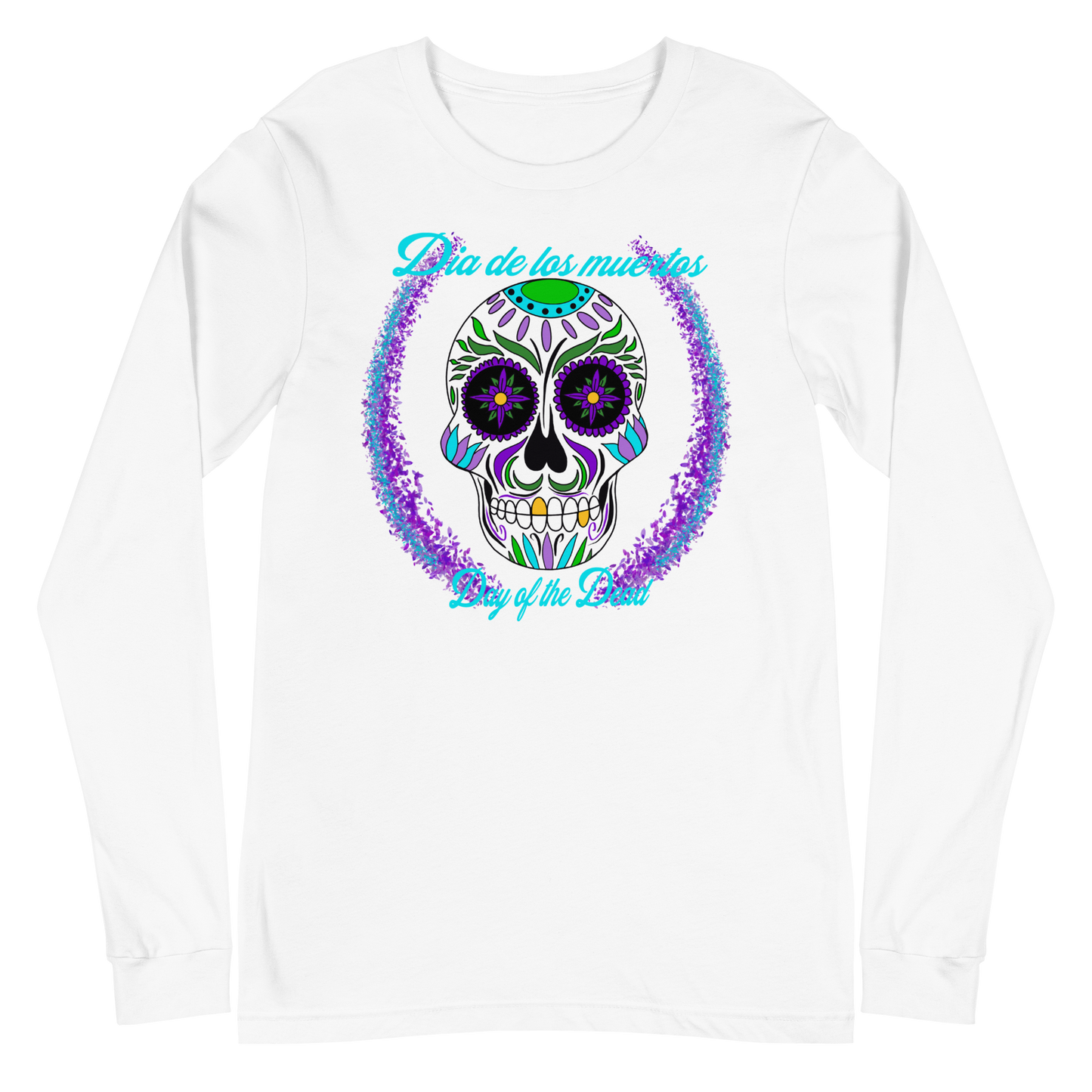 Day of the dead purple blue green Dia de los muertos Unisex Long Sleeve Tee